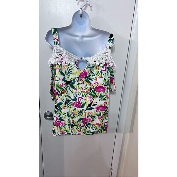 HAILEY LYN OFF TGE SHOULDER FLAMINGO TOP SIZE 1XL - Picture 4 of 9